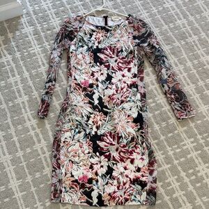L'AGENCE Floral Long Sleeve Dress in Black and Pink